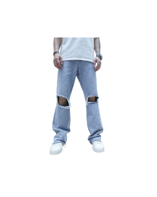 H_&M Manfinity EMRG Men Cut Out Raw Trim Loose Fit Jeans